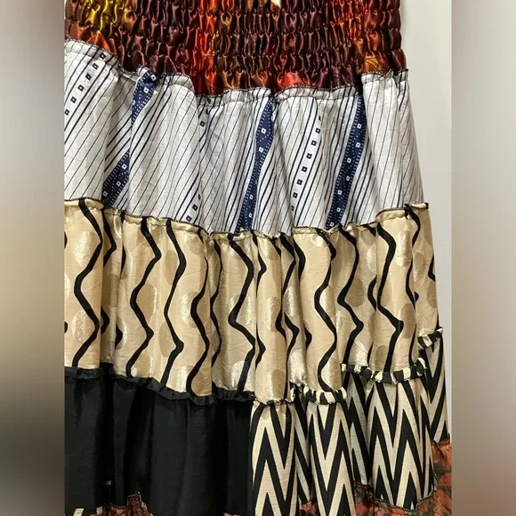 Jessica Taylor Skirt Maxi 100% SILK Patchwork stretch Free Size Small-Large BOHO - Picture 12 of 13